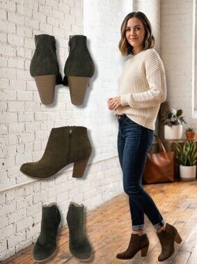 Old Navy Women's Faux Suede Heeled Ankle Booties Sage Green
